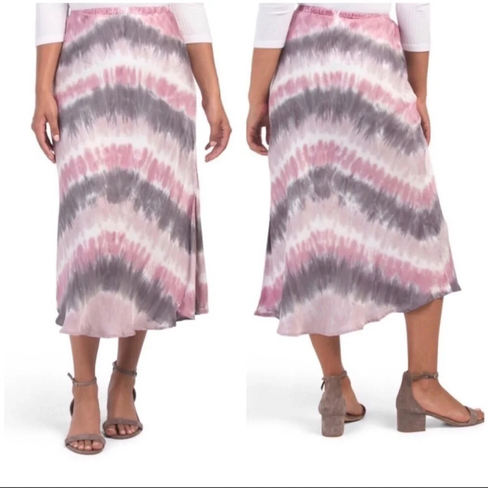 New Young Fabulous & Broke Tie Dye Print Slip midi skirt felicity plum silky